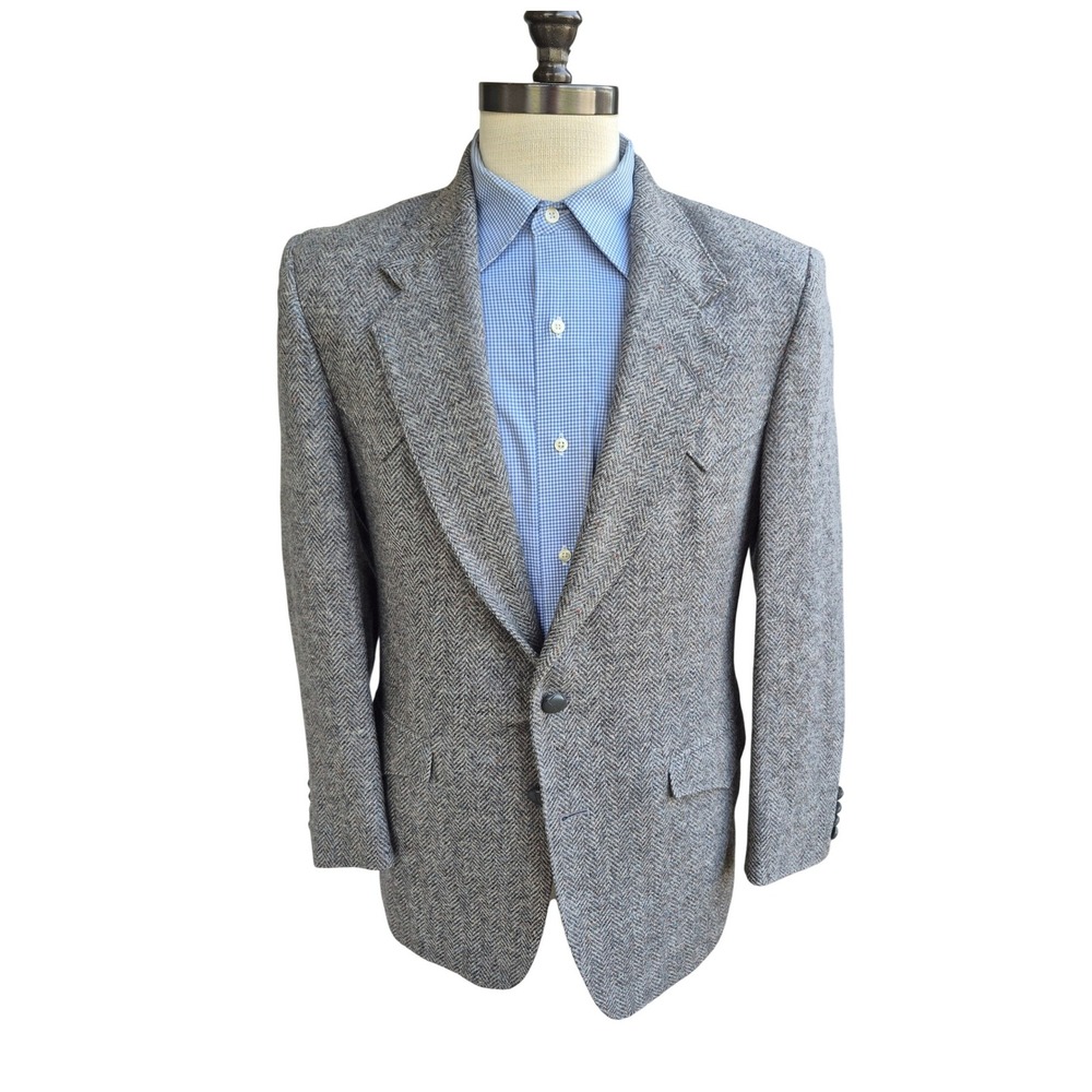 Farah Westernwear Mens 40S Grey Herringbone Tweed Wool Blazer Sport Coat VTG